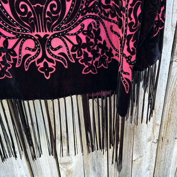 Vintage Y2K R&K Evening Silk Velvet Beaded Kimono Red Black S - Picture 12 of 17